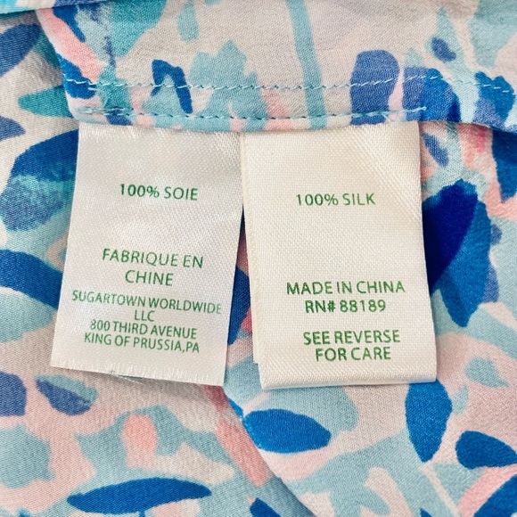 Lily Pulitzer Elsa Silk Blouse Blue & Pink Waves Small - Picture 9 of 9